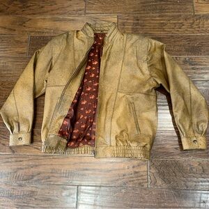 Men's Tan Leather Bomber Jacket size XL‎